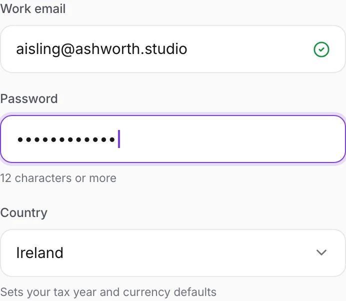 Signup form fields with validation and help text
