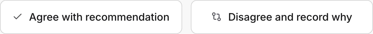Two identically weighted buttons, agree and disagree
